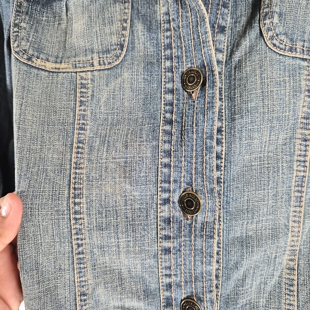 Vintage Y2K Denim Babydoll Mini Dress Western Cowgirl Festival Core Size 7/8 - Picture 14 of 14